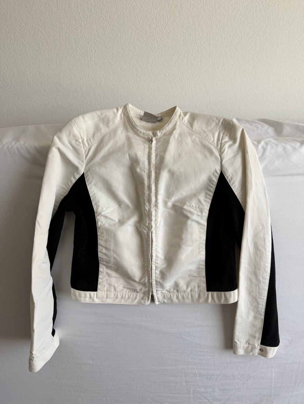 Worth white and black colorblock leather moto jacket